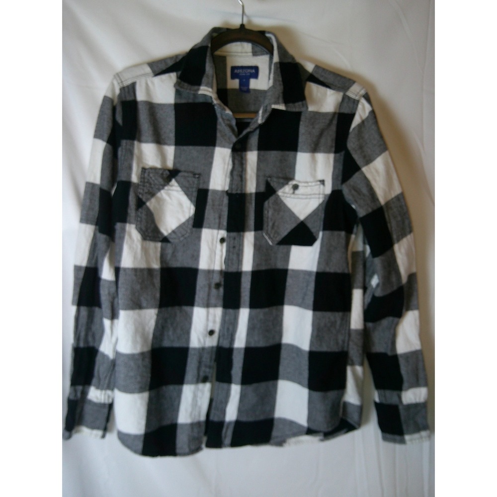 Arizona Jean Co‎ Womens Black White Buffalo Plaid Flannel Long Sleeve Shirt Sm